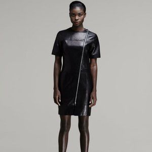 NWT Alexander Wang Women Zip Leather Moto Biker Asymmetric Lambskin Dress Medium